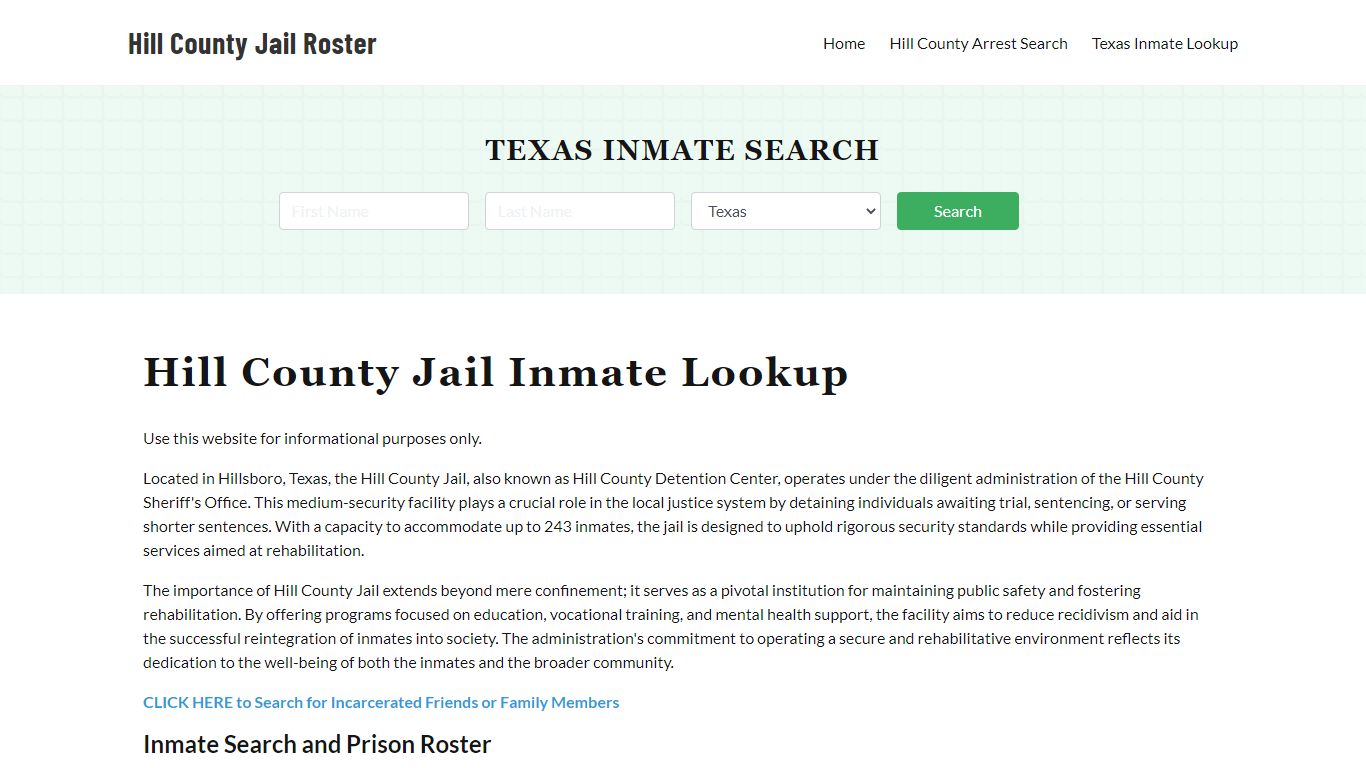 Hill County Jail Roster Lookup, TX, Inmate Search